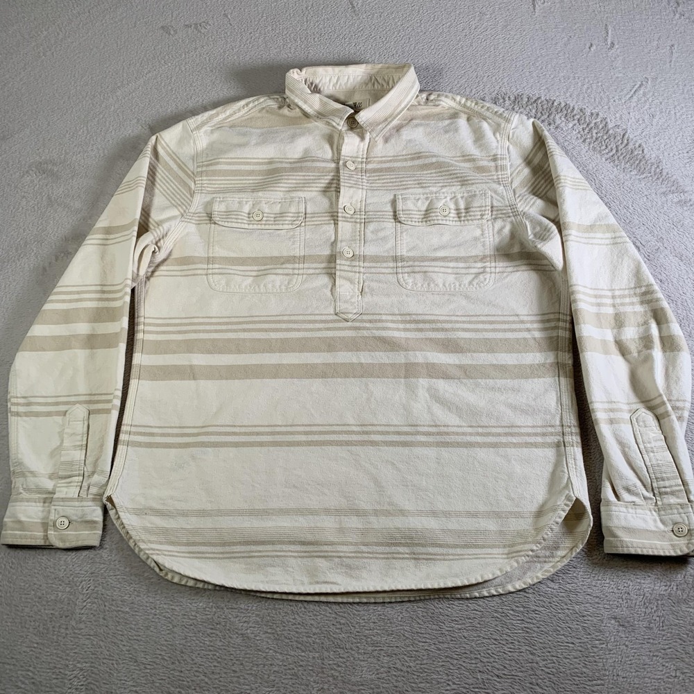 Madewell‎ Shirt Womens Large White Stripe Henley Popover Long Sleeve Cotton Top